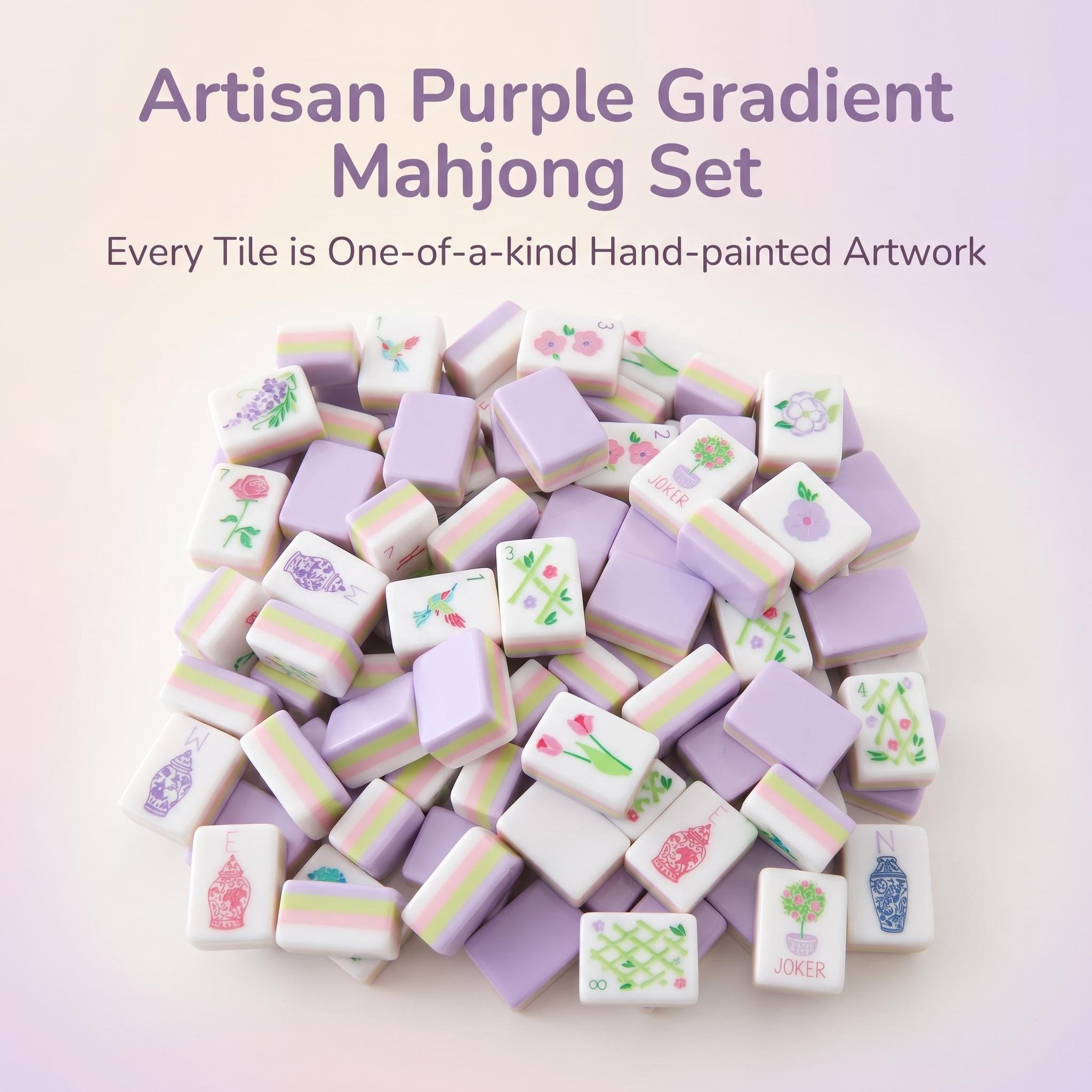 Artisan Purple Gradient Mahjong Set – Luxury Handcrafted Travel Tile Collection