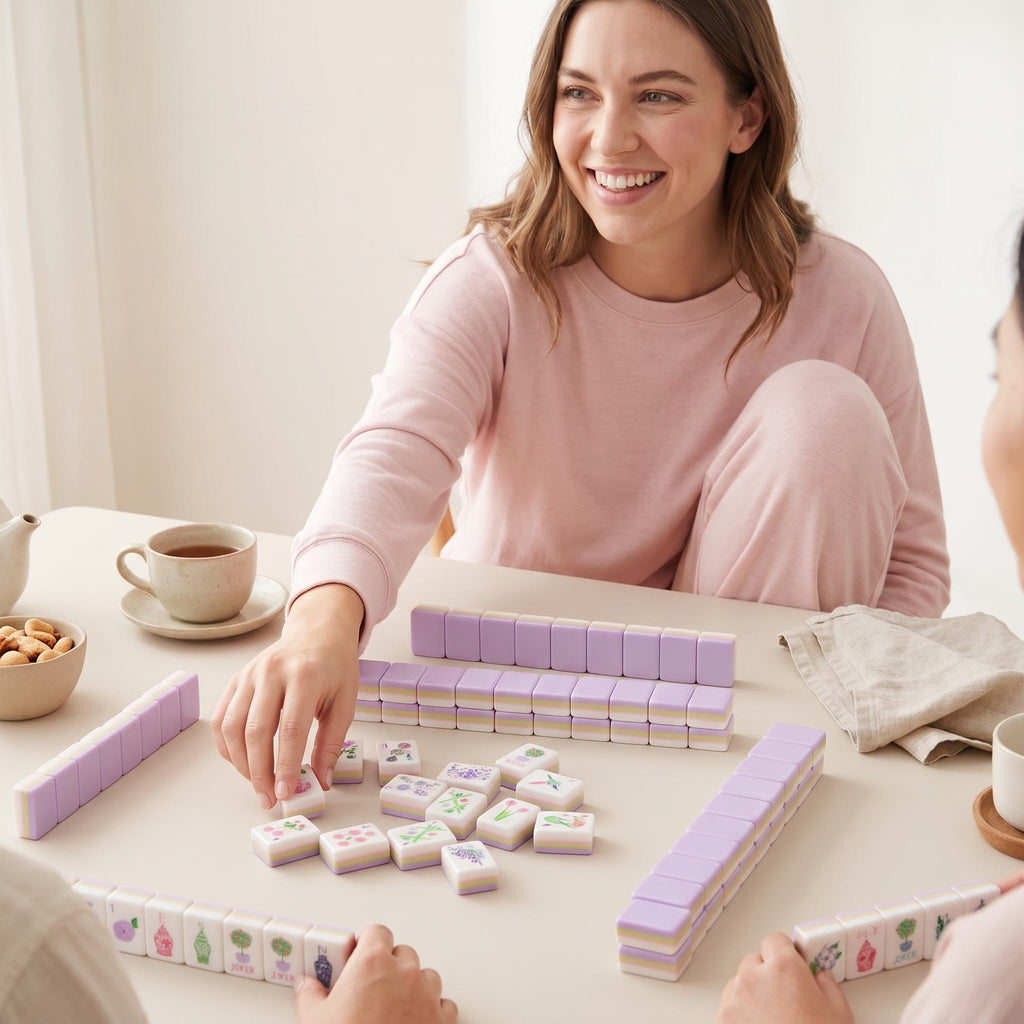 Artisan Purple Gradient Mahjong Set – Luxury Handcrafted Travel Tile Collection