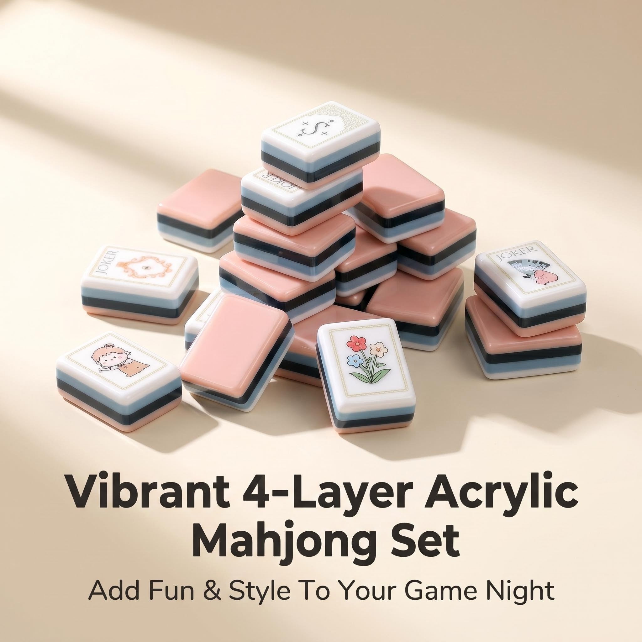 SweetJoker™ Rosé Cream Mahjong Set – Premium Designer Tiles Inspired by Soft Vintage Tones